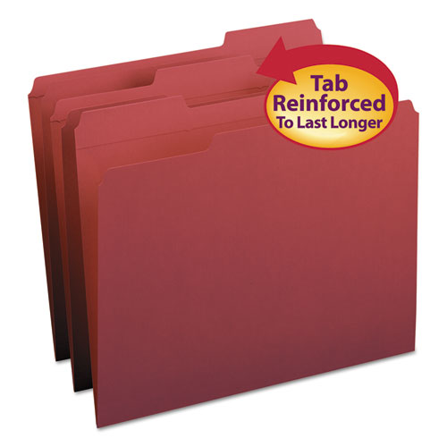 Reinforced Top Tab Colored File Folders, 1-3-cut Tabs, Letter Size, Maroon, 100-box