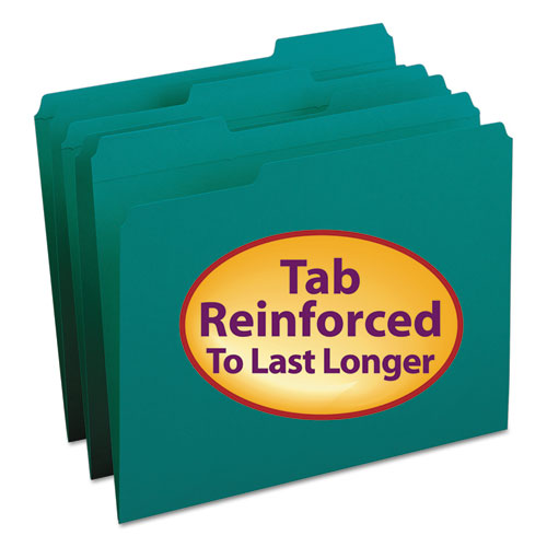 Reinforced Top Tab Colored File Folders, 1-3-cut Tabs, Letter Size, Teal, 100-box