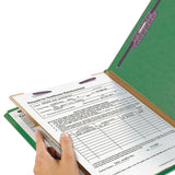 Four-section Pressboard Top Tab Classification Folders With Safeshield Fasteners, 1 Divider, Letter Size, Green, 10-box