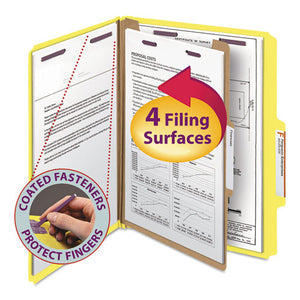 Four-section Pressboard Top Tab Classification Folders With Safeshield Fasteners, 1 Divider, Letter Size, Yellow, 10-box