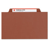 Pressboard Classification Folders With Safeshield Coated Fasteners, 2-5 Cut, 1 Divider, Letter Size, Red, 10-box