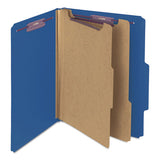 Six-section Pressboard Top Tab Classification Folders With Safeshield Fasteners, 2 Dividers, Letter Size, Dark Blue, 10-box