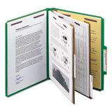 Six-section Pressboard Top Tab Classification Folders With Safeshield Fasteners, 2 Dividers, Letter Size, Green, 10-box