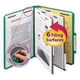 Six-section Pressboard Top Tab Classification Folders With Safeshield Fasteners, 2 Dividers, Letter Size, Green, 10-box