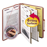 Pressboard Classification Folders With Safeshield Coated Fasteners, 2-5 Cut, 2 Dividers, Letter Size, Red, 10-box