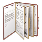 Pressboard Classification Folders With Safeshield Coated Fasteners, 2-5 Cut, 3 Dividers, Letter Size, Red, 10-box