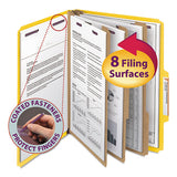 Eight-section Pressboard Top Tab Classification Folders With Safeshield Fasteners, 3 Dividers, Letter Size, Yellow, 10-box