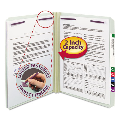 Recycled Pressboard Folders With Two Safeshield Coated Fasteners, Straight Tab, 2