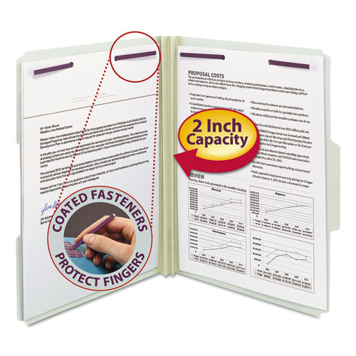 Recycled Pressboard Folders With Two Safeshield Coated Fasteners, 1-3-cut Tabs, 2