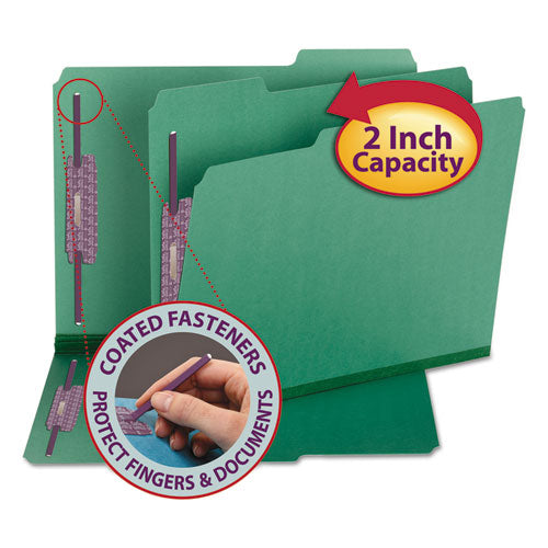 Colored Pressboard Folders With Two Safeshield Coated Fasteners, 1-3-cut Tabs, Letter Size, Green, 25-box