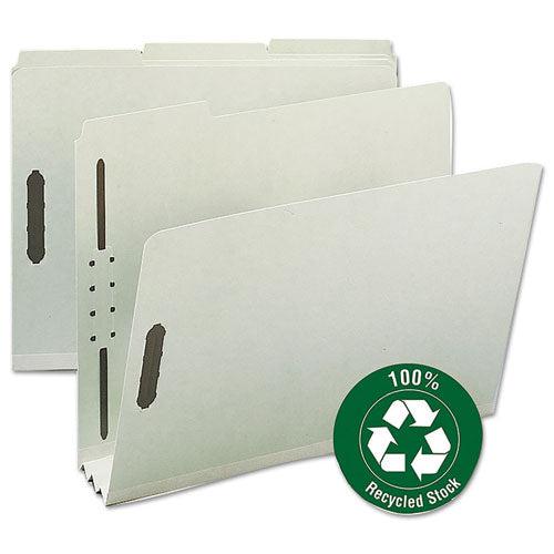 100% Recycled Pressboard Fastener Folders, Letter Size, Gray-green, 25-box