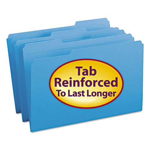 Reinforced Top Tab Colored File Folders, 1-3-cut Tabs, Legal Size, Blue, 100-box