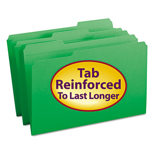 Reinforced Top Tab Colored File Folders, 1-3-cut Tabs, Legal Size, Green, 100-box