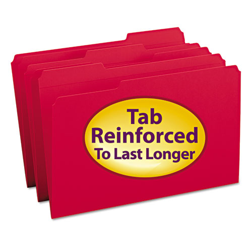 Reinforced Top Tab Colored File Folders, 1-3-cut Tabs, Legal Size, Red, 100-box