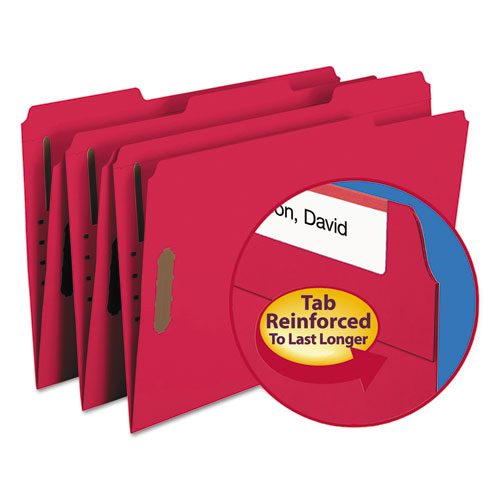 Top Tab Colored 2-fastener Folders, 1-3-cut Tabs, Legal Size, Red, 50-box