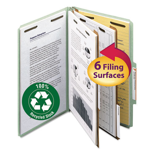 100% Recycled Pressboard Classification Folders, 2 Dividers, Legal Size, Gray-green, 10-box