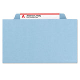 Six-section Pressboard Top Tab Classification Folders With Safeshield Fasteners, 2 Dividers, Legal Size, Blue, 10-box