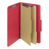 Six-section Pressboard Top Tab Classification Folders With Safeshield Fasteners, 2 Dividers, Legal Size, Bright Red, 10-box