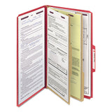 Six-section Pressboard Top Tab Classification Folders With Safeshield Fasteners, 2 Dividers, Legal Size, Bright Red, 10-box
