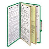 Six-section Pressboard Top Tab Classification Folders With Safeshield Fasteners, 2 Dividers, Legal Size, Green, 10-box