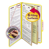 Six-section Pressboard Top Tab Classification Folders With Safeshield Fasteners, 2 Dividers, Legal Size, Yellow, 10-box