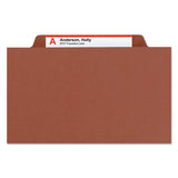 Pressboard Classification Folders With Safeshield Coated Fasteners, 2-5 Cut, 2 Dividers, Legal Size, Red, 10-box