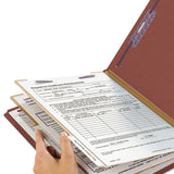 Pressboard Classification Folders With Safeshield Coated Fasteners, 2-5 Cut, 2 Dividers, Legal Size, Red, 10-box