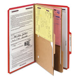 6-section Pressboard Top Tab Pocket-style Classification Folders With Safeshield Fasteners, 2 Dividers, Legal, Red, 10-bx