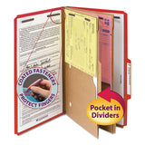 6-section Pressboard Top Tab Pocket-style Classification Folders With Safeshield Fasteners, 2 Dividers, Legal, Red, 10-bx