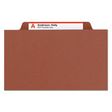 Pressboard Classification Folders With Safeshield Coated Fasteners, 2-5 Cut, 3 Dividers, Legal Size, Red, 10-box