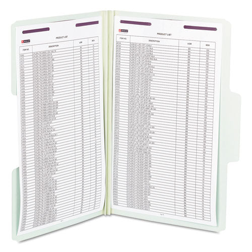Supertab Pressboard 2-fastener Folders With Two Safeshield Coated Fasteners, 1-3-cut Tabs, Legal Size, Gray-green, 25-box