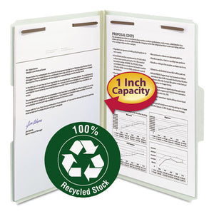 100% Recycled Pressboard Fastener Folders, Legal Size, Gray-green, 25-box