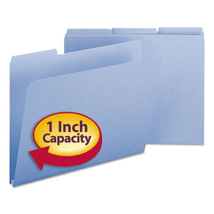 Expanding Recycled Heavy Pressboard Folders, 1-3-cut Tabs, 1" Expansion, Letter Size, Blue, 25-box