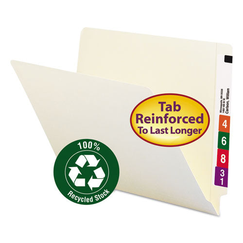 100% Recycled Manila End Tab Folders, Straight Tab, Letter Size, 100-box