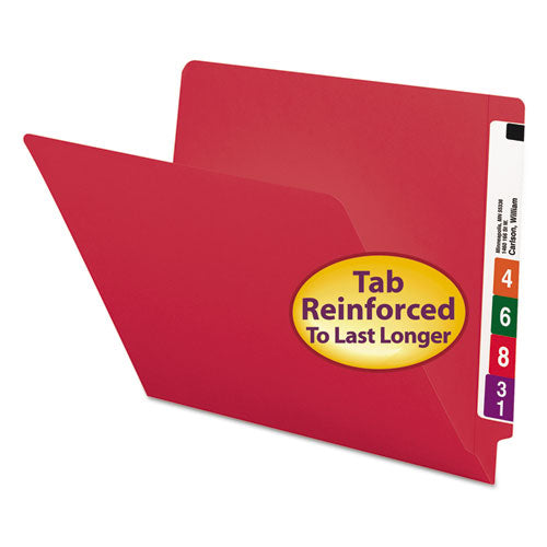 Reinforced End Tab Colored Folders, Straight Tab, Letter Size, Red, 100-box