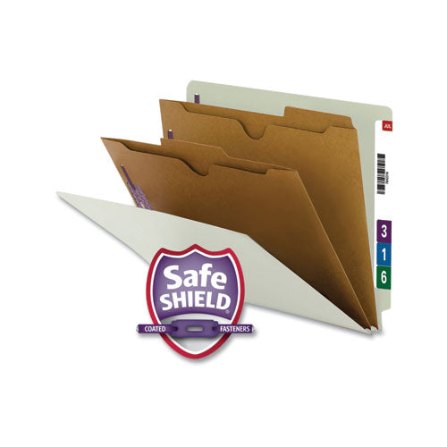 X-heavy End Tab Pressboard Classification Folders W-safeshield Fasteners, 2-pocket Dividers, Letter Size, Gray-green, 10-box
