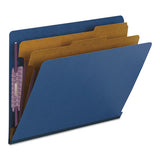 End Tab Pressboard Classification Folders With Safeshield Fasteners, 2 Dividers, Letter Size, Dark Blue, 10-box