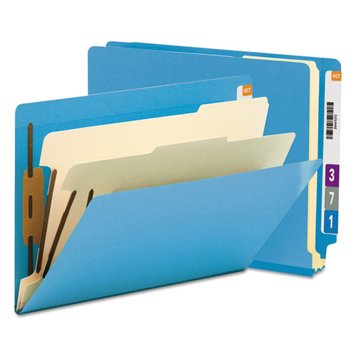 Colored End Tab Classification Folders W- Dividers, 2 Dividers, Letter Size, Blue, 10-box