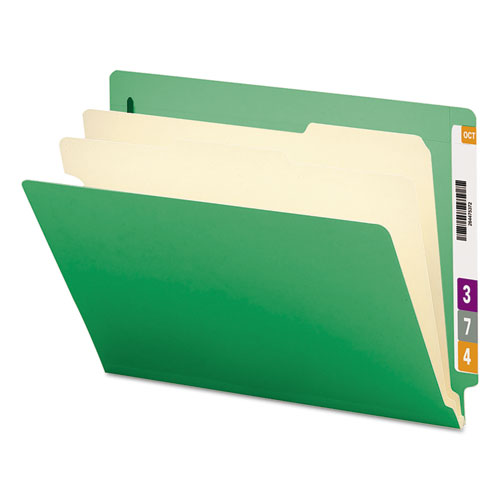 Colored End Tab Classification Folders W- Dividers, 2 Dividers, Letter Size, Green, 10-box
