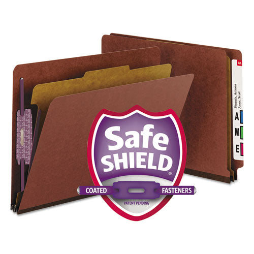 End Tab Pressboard Classification Folders With Safeshield Coated Fasteners, 1 Divider, Letter Size, Red, 10-box