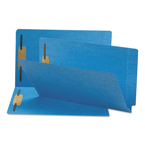 Heavyweight Colored End Tab Folders With Two Fasteners, Straight Tab, Legal Size, Blue, 50-box
