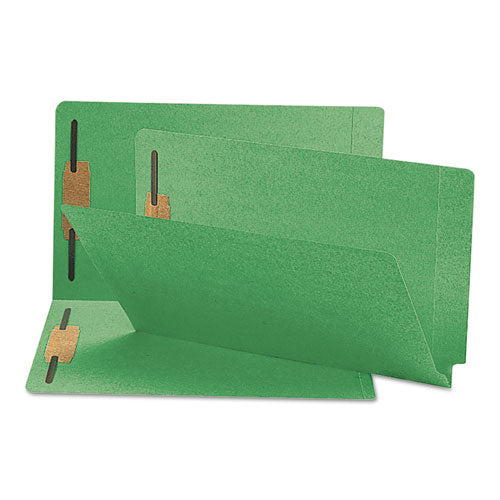 Heavyweight Colored End Tab Folders With Two Fasteners, Straight Tab, Legal Size, Green, 50-box