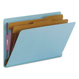 End Tab Colored Pressboard Classification Folders With Safeshield Coated Fasteners, 2 Dividers, Legal Size, Blue, 10-box