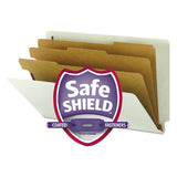 End Tab Pressboard Classification Folders With Safeshield Coated Fasteners, 3 Dividers, Legal Size, Gray-green, 10-box