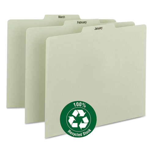 100% Recycled Monthly Top Tab File Guide Set, 1-3-cut Top Tab, January To December, 8.5 X 11, Green, 12-set