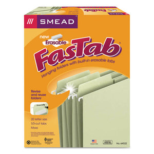 Erasable Fastab Hanging Folders, Letter Size, 1-3-cut Tab, Moss, 20-box