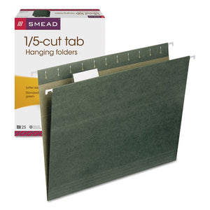 Hanging Folders, Letter Size, 1-5-cut Tab, Standard Green, 25-box