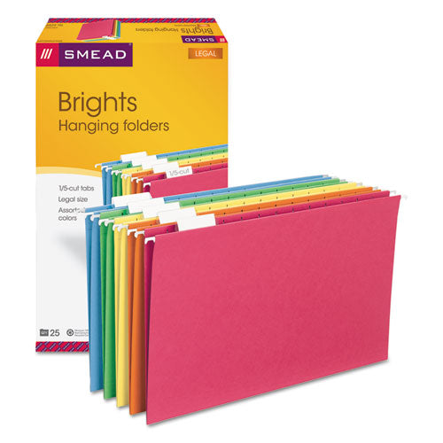 Colored Hanging File Folders, Legal Size, 1-5-cut Tab, Assorted, 25-box