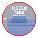 Hanging Pockets With Full-height Gusset, Letter Size, 1-5-cut Tab, Sky Blue, 25-box