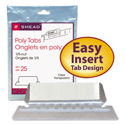Poly Index Tabs And Inserts For Hanging File Folders, 1-5-cut Tabs, White-clear, 2.25